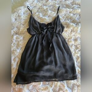 Vintage Y2K Black Chiffon Lace Trim Chemise Slip Top Whimsigoth Witchy Festival